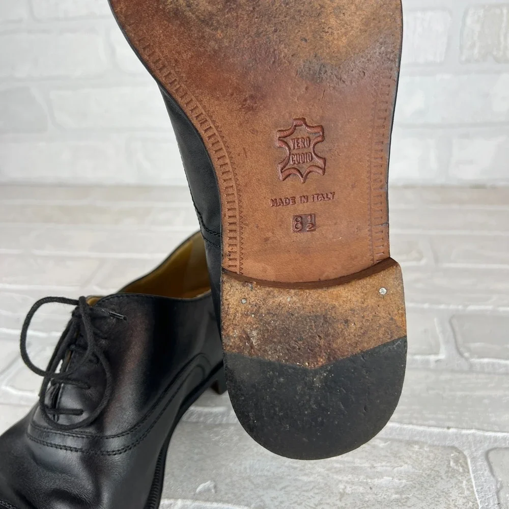 Mario Fagni Oxford Dress Shoes Mens 8.5 Black Leather Cap Toe Classic Lace Italy